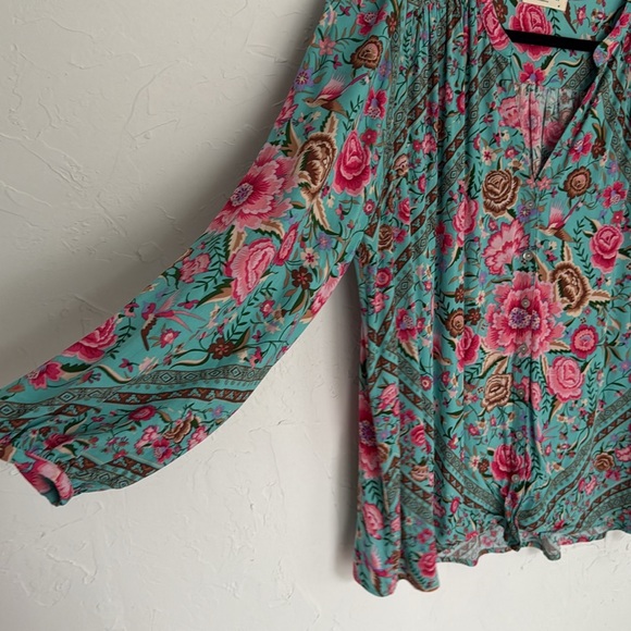 Spell Designs Babushka Teal Floral Blouse - Medium - Picture 4 of 6